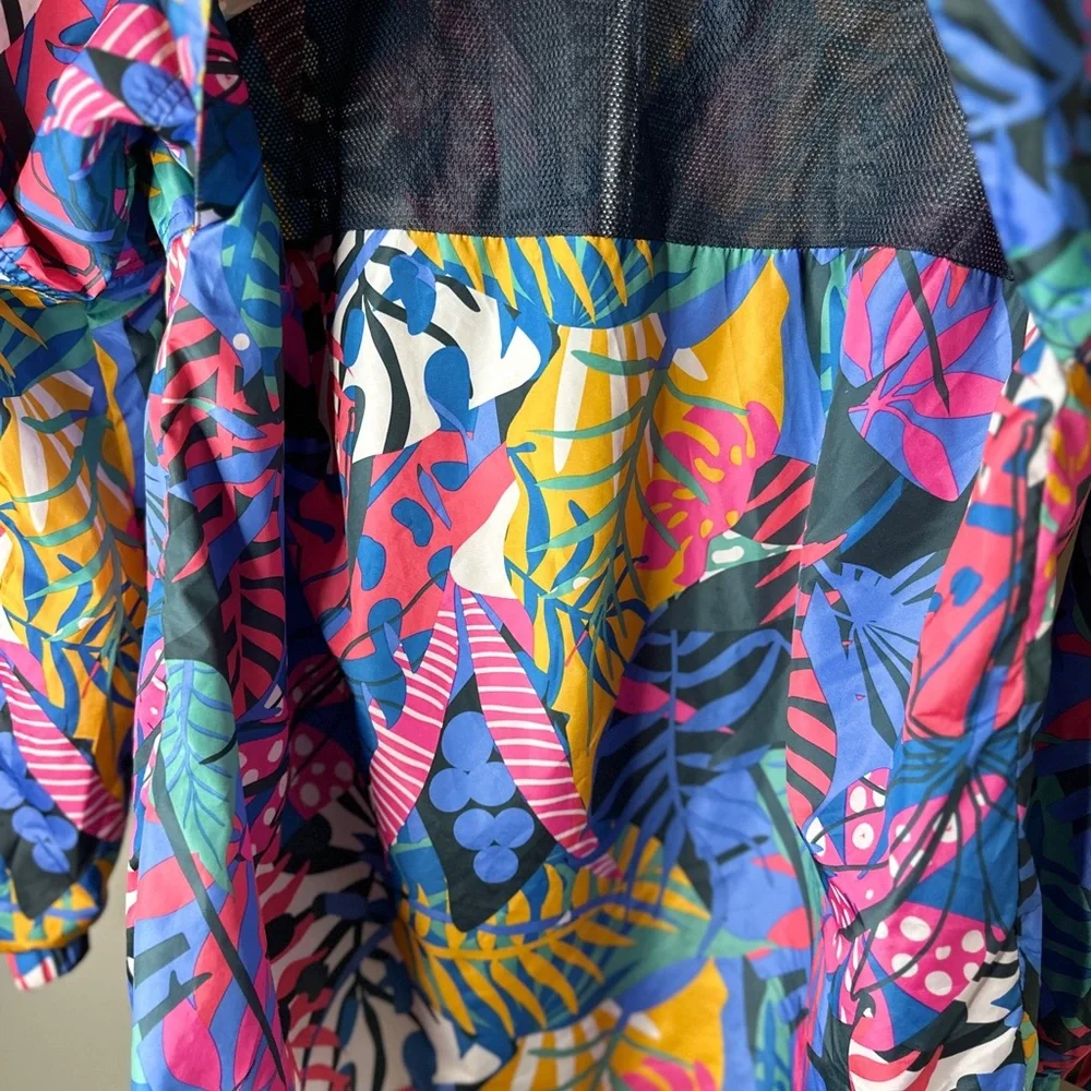 Vibrant Multicolor Leaf Print Jacket with hoodie perfect for rainy season - Picture 4 of 11